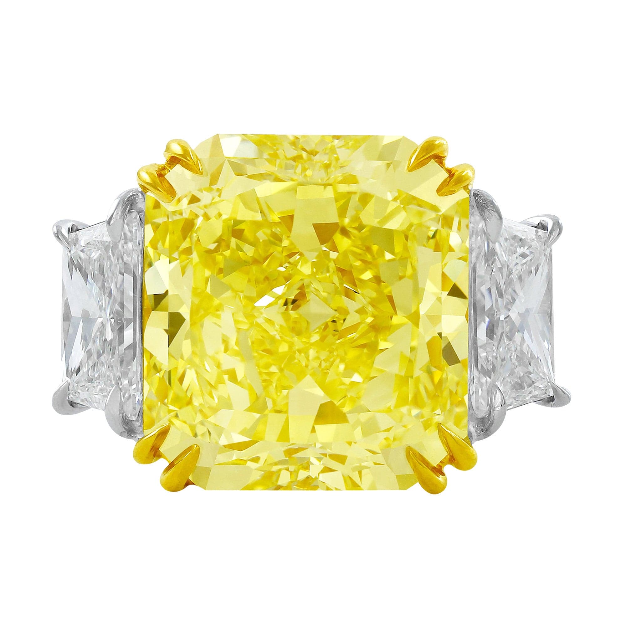 Platinum 15.05ct Fancy Intense Yellow Radiant Diamond Ring – CJ 
