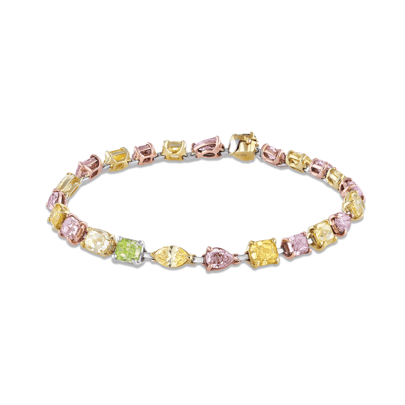 Rivière Platinum 18kt Gold 11.41ctw Multi-Color Diamond Bracelet, GIA Certified