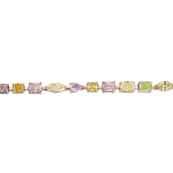 Rivière Platinum 18kt Gold 11.41ctw Multi-Color Diamond Bracelet, GIA Certified