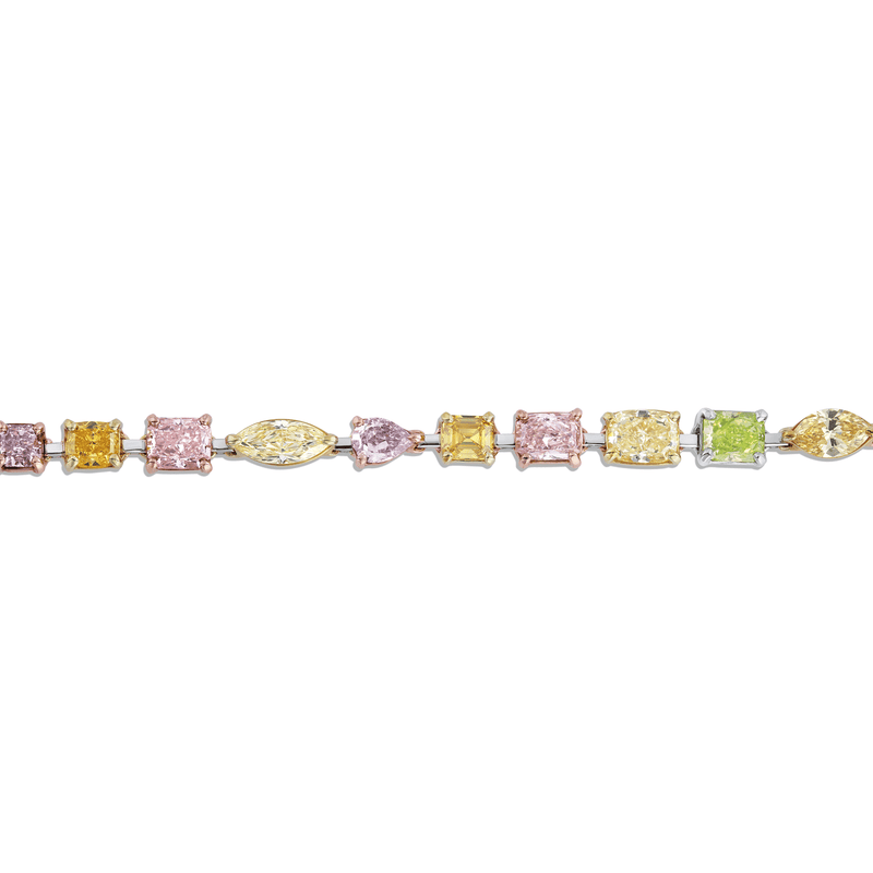 Rivière Platinum 18kt Gold 11.41ctw Multi-Color Diamond Bracelet, GIA Certified