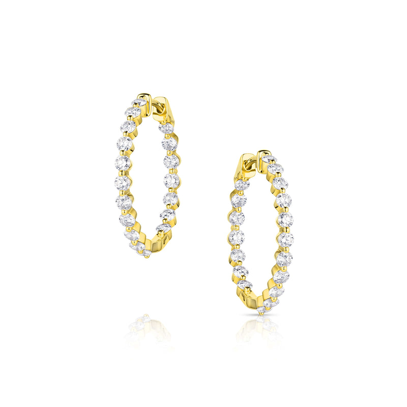 18kt Yellow Gold 2.57ctw Diamond 1" Hoop Earrings