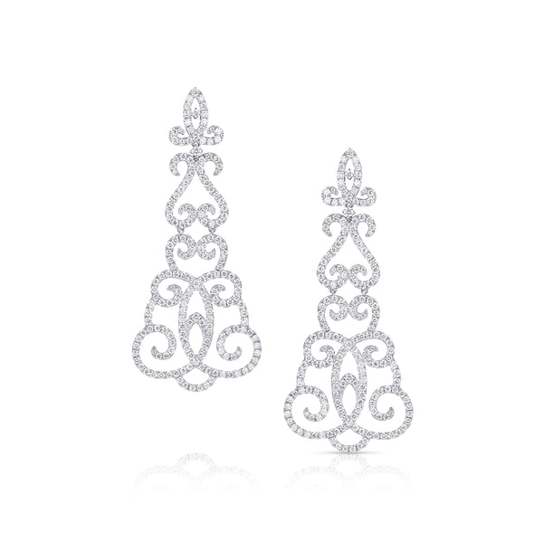 18kt White Gold 8.32ctw Diamond Scroll Chandelier Earrings