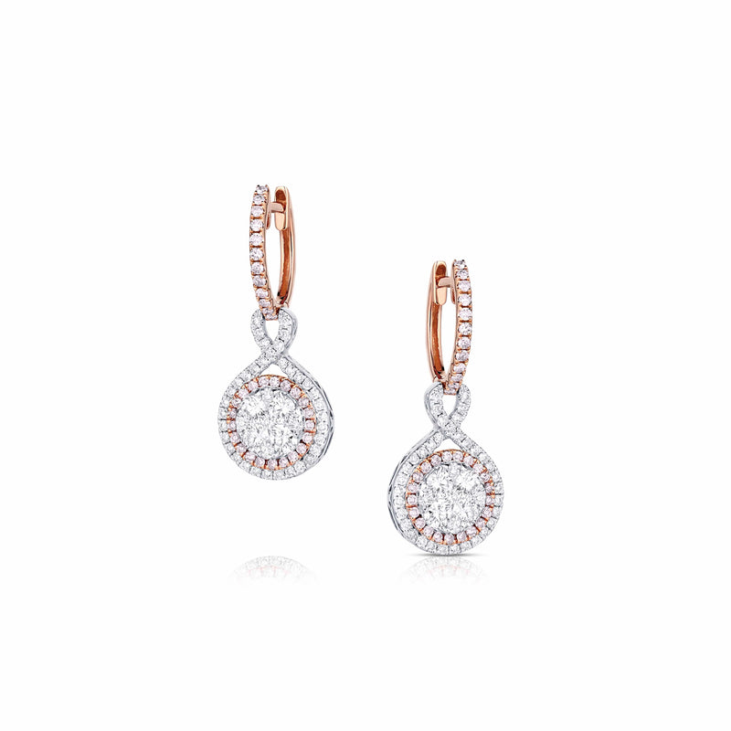 18kt Gold Pink and White Diamond Drop Earrings