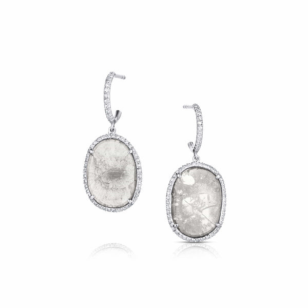 Rivière Platinum 3.58ctw Rose Cut Diamond Salt and Pepper Slab Earrings