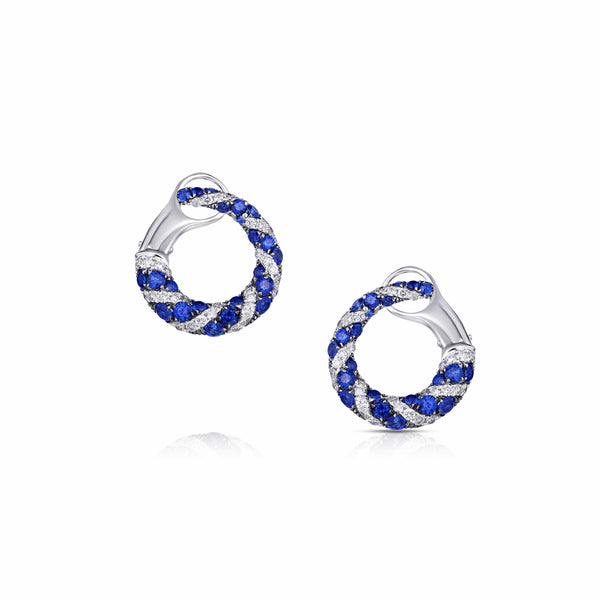 Blue Sapphire and Diamond Horseshoe Earrings