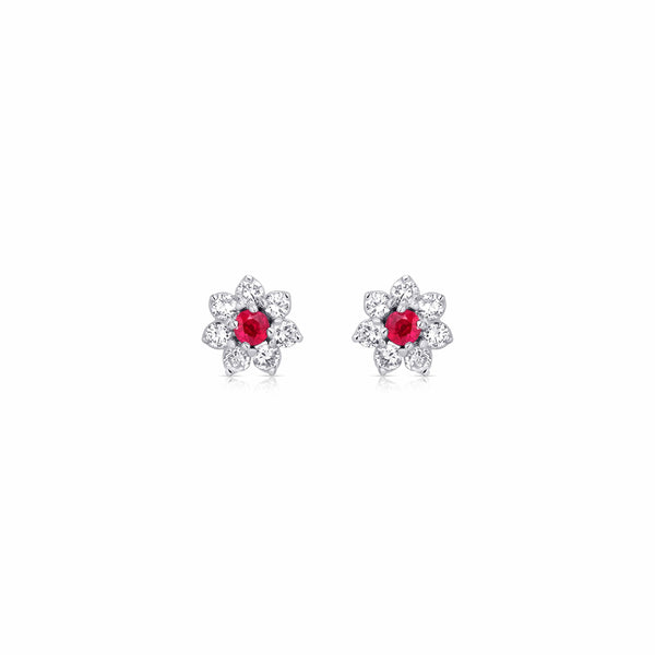 Rivière Platinum 0.54ctw Ruby and Diamond Flower Earrings