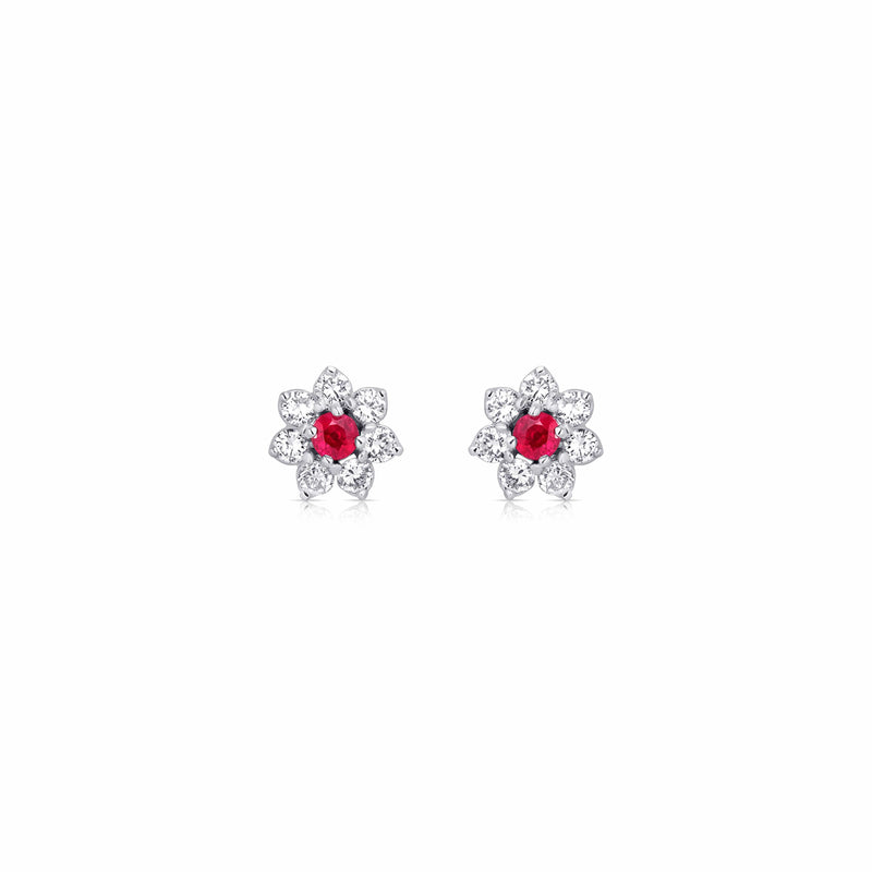 Rivière Platinum 0.54ctw Ruby and Diamond Flower Earrings