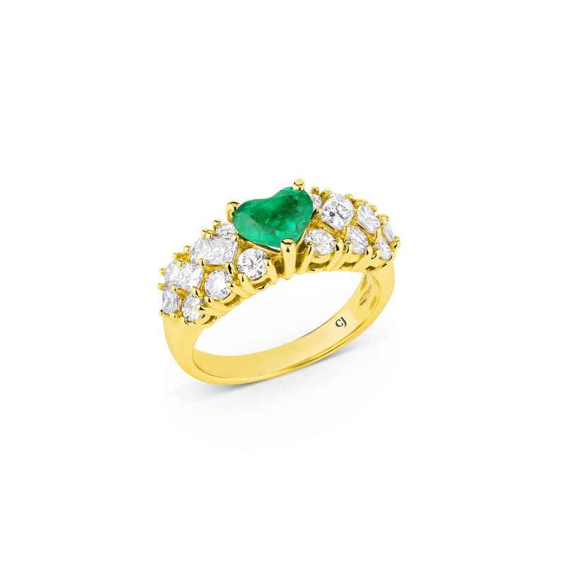 Estate 14kt Yellow Gold 0.63ct Emerald Heart Shaped Ring