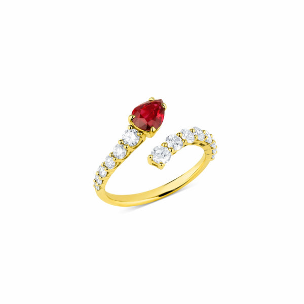 18kt Yellow Gold 0.75ct Pear-Shaped Ruby and Diamond Ring