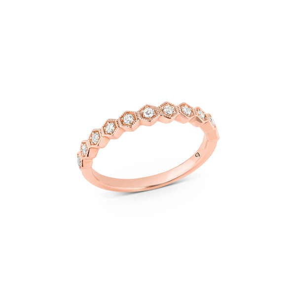 18kt Rose Gold Diamond Hexagonal Band