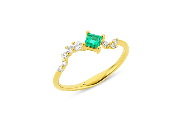 Yellow Gold Emerald and Diamond Ring