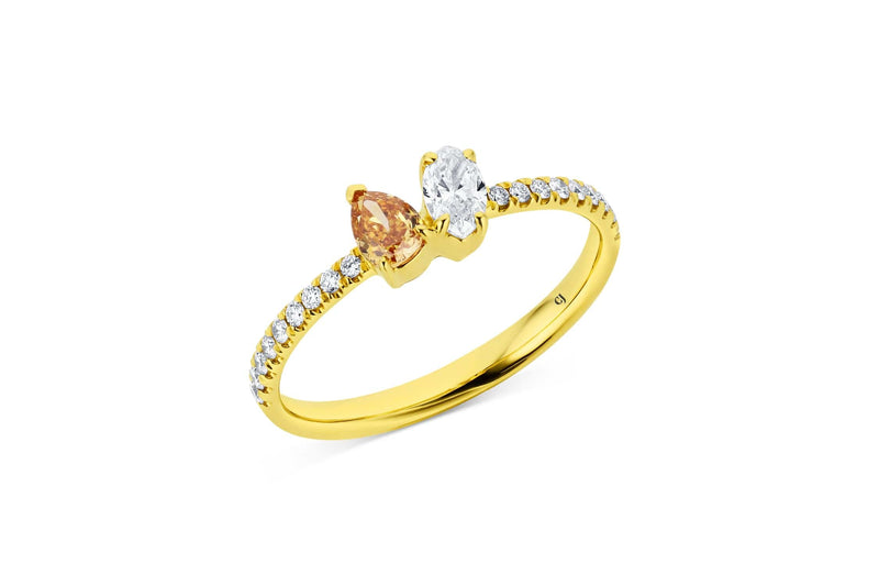 Yellow Gold Fancy Color Diamond Toi et Moi Ring