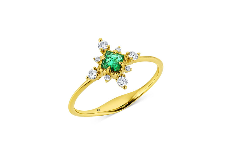 Yellow Gold Emerald and Diamond Ring