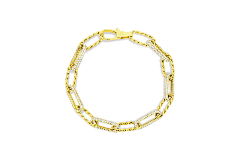 Braided Yellow Gold Pave Diamond Paperclip Bracelet