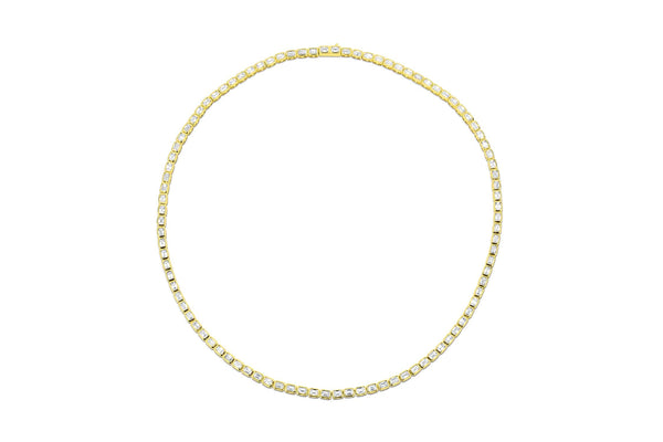 Yellow Gold Emerald Cut Diamond Tennis Necklace