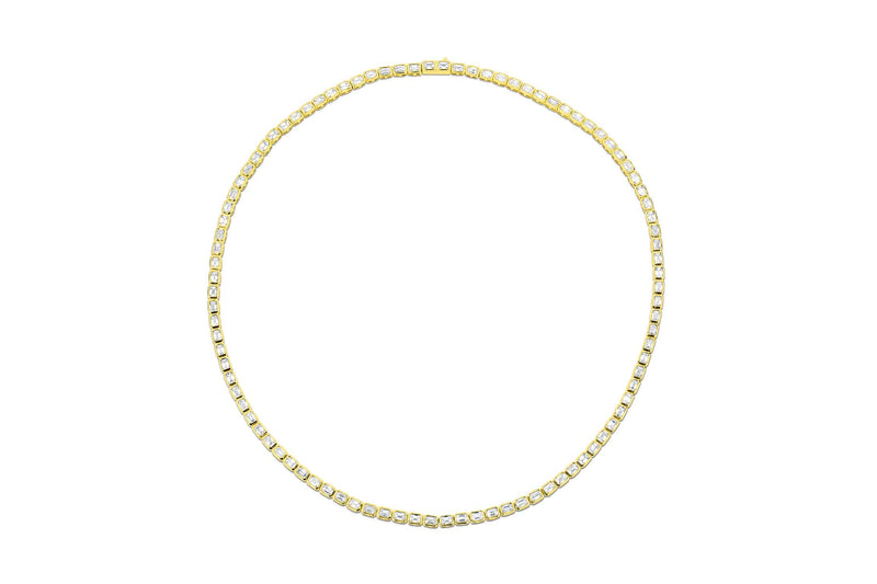 Yellow Gold Emerald Cut Diamond Tennis Necklace