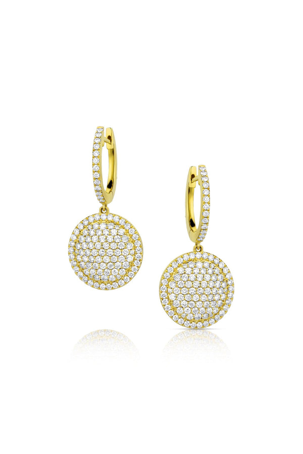 Yellow Gold Pave Diamond Disc Chandelier Earrings