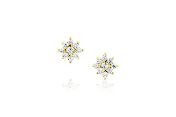 Yellow Gold Flower Diamond Stud Earrings