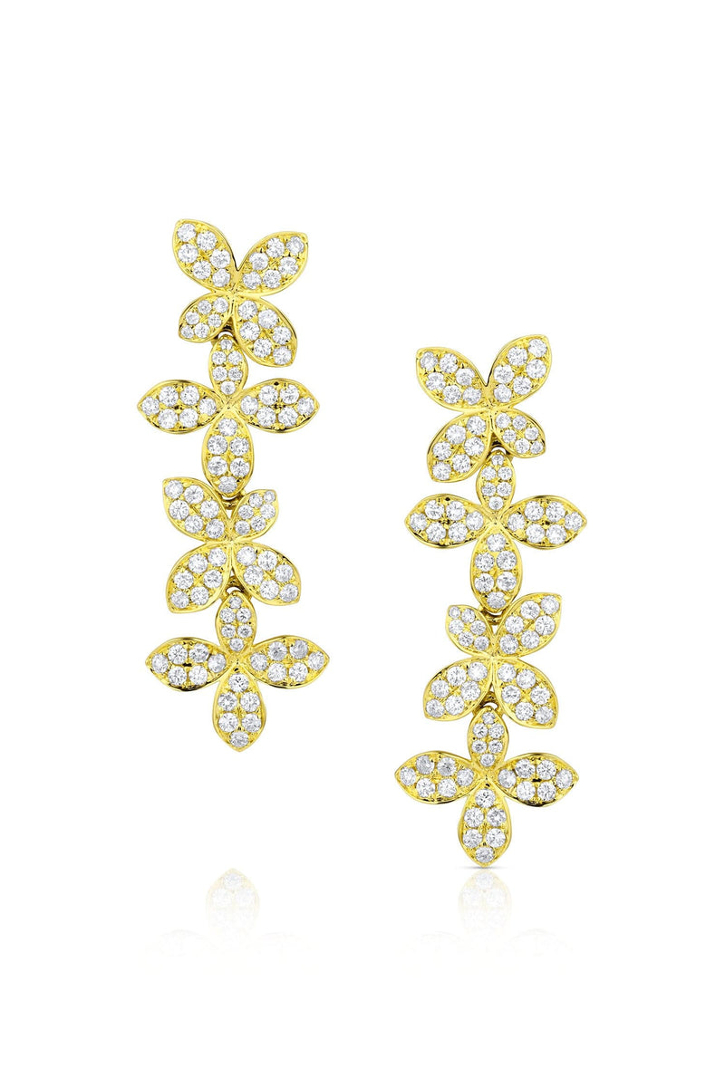 Yellow Gold Flower Chandelier Earrings