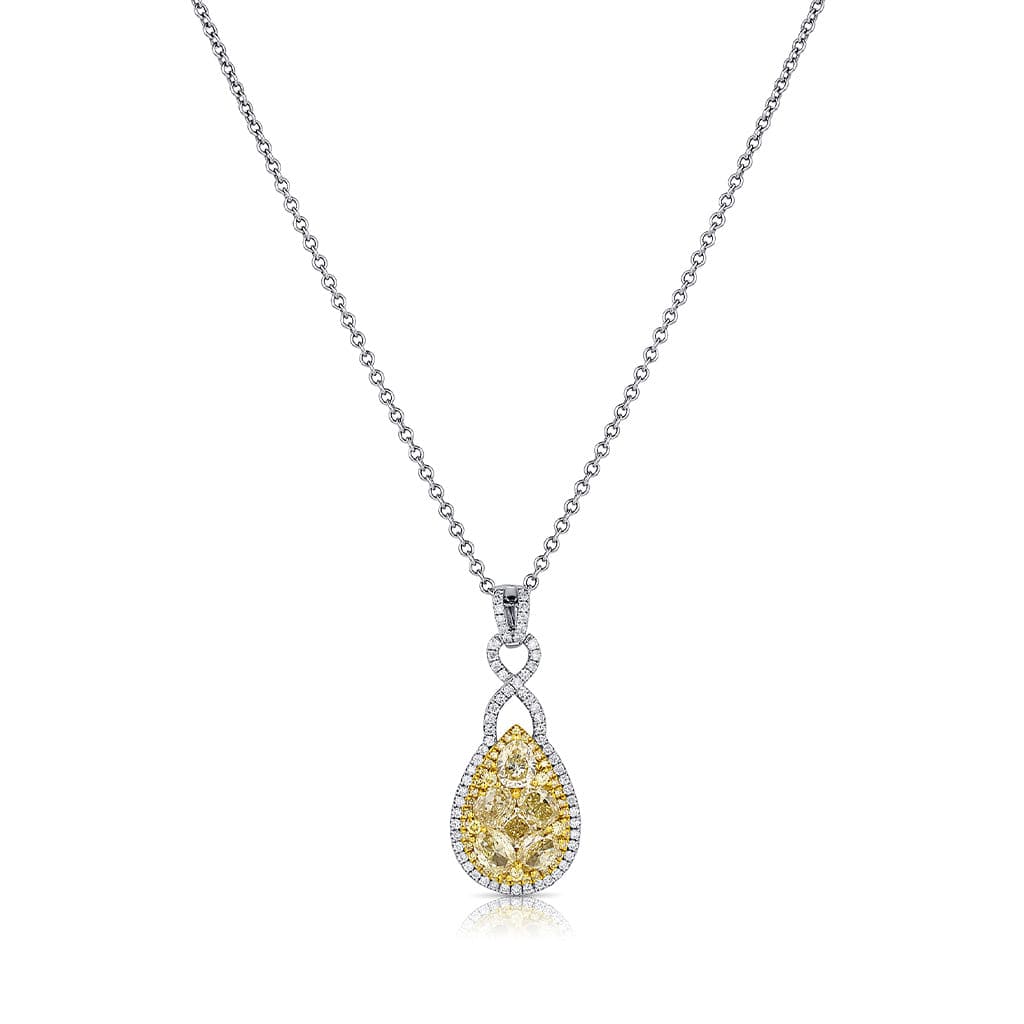 18k Gold Yellow and White Diamond Teardrop Cluster Pendant Necklace ...