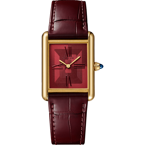 Cartier Tank Louis Small Diamond Rose Gold Leather Strap Women's Watch  WJTA0010