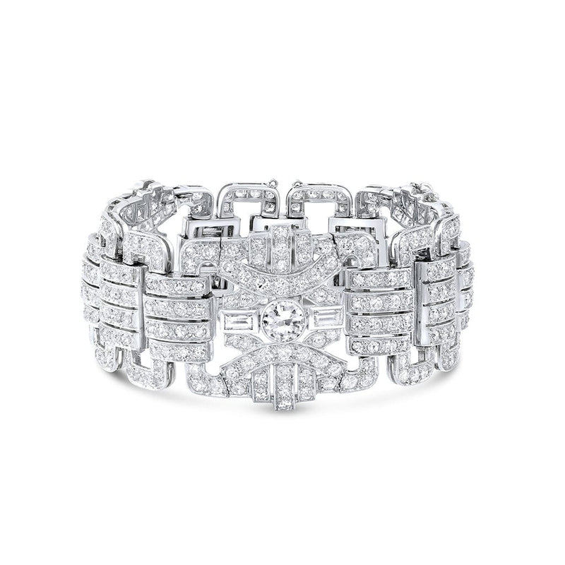 Wide Art Deco Platinum Diamond Bracelet